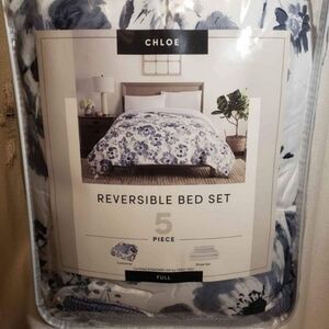 Chloe Blue and White Reversible Bed Set - 5 Piece